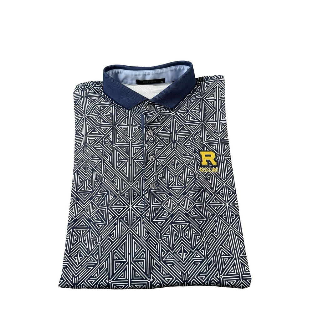 Greyson Blue White Geometric Rollins S/S Performance Golf Polo Size XL